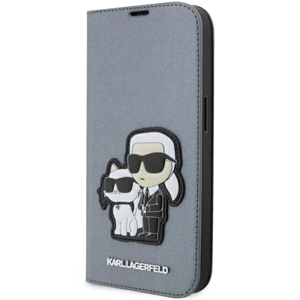 Case Karl Lagerfeld KLBKP14LSANKCPG iPhone 14 Pro 6.1" bookcase silver/silver Saffiano Karl &amp; Choupette Case