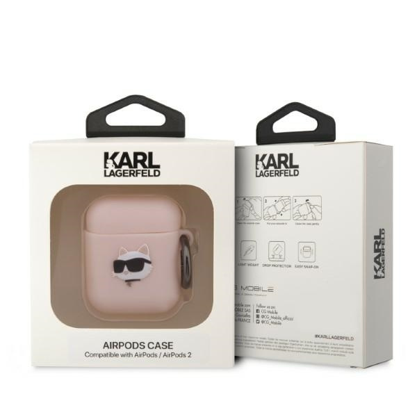 Karl Lagerfeld KLA2RUNCHP AirPods 1/2 Abdeckung rosa/rosa Silikon Choupette Kopf 3D