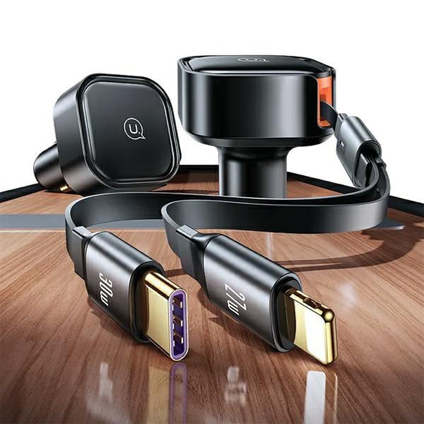 USAMS Ład. sam. ze zwijanym kablem 1xUBS-C+1x Lightning C41 PD 30W Fast Charge czarny/black CC219CC01 (US-CC219)