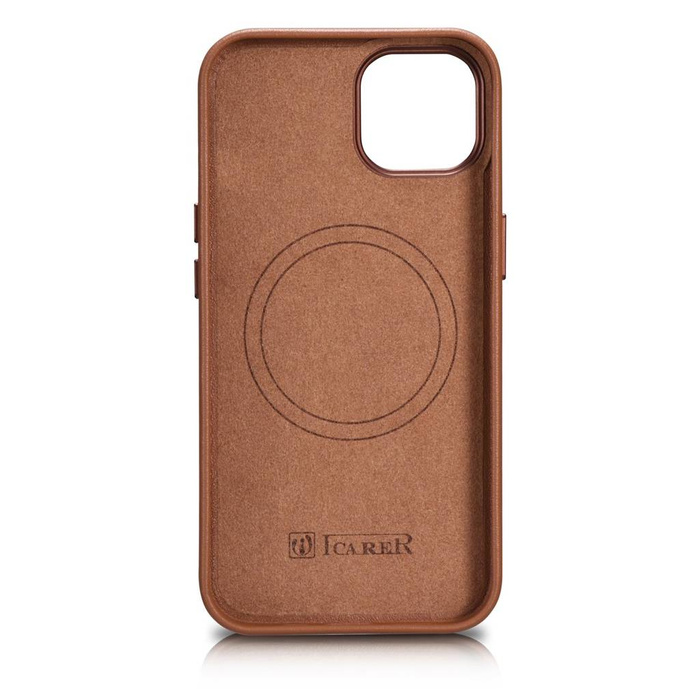 iCarer Case Leather Funda de cuero genuino para iPhone 14 Plus marrón (compatible con MagSafe)