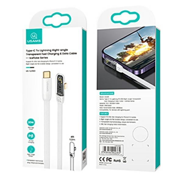 USAMS Kabel úhlový USB-C na Lightning PD 20W rychlonabíjení Iceflake Series 1,2 m bílá/bílá SJ583USB02 (US-SJ583)