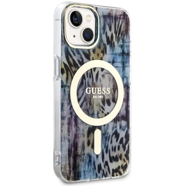 Hülle Guess GUHMP14SHLEOPWB iPhone 14 6.1" blau/blau hartcase Leopard MagSafe Case