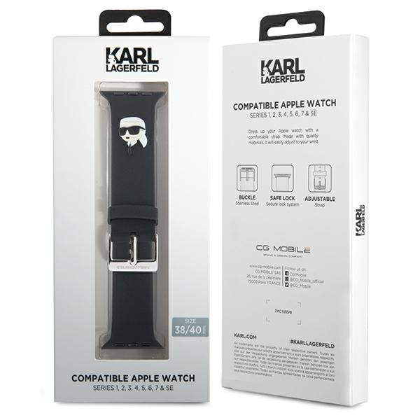Karl Lagerfeld Pasek KLAWMSLKNK Apple Watch 38/40/41mm czarny/black strap 3D Rubber Karl Head 
