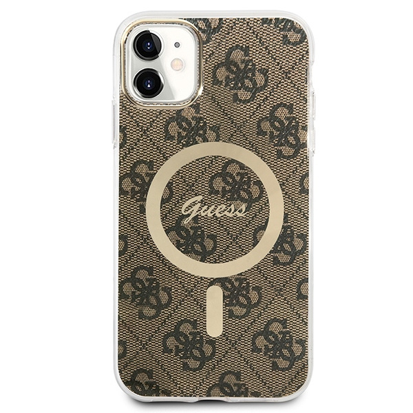 Sada Pouzdro Guess Case+ nabíječka iPhone 11 6,1" hnědá/hnědá tvrdá case 4G Tisk MagSafe