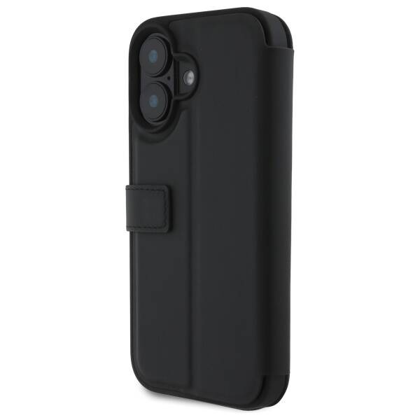 Case BMW iPhone 16 black/black bookcase Signature Leather Wordmark