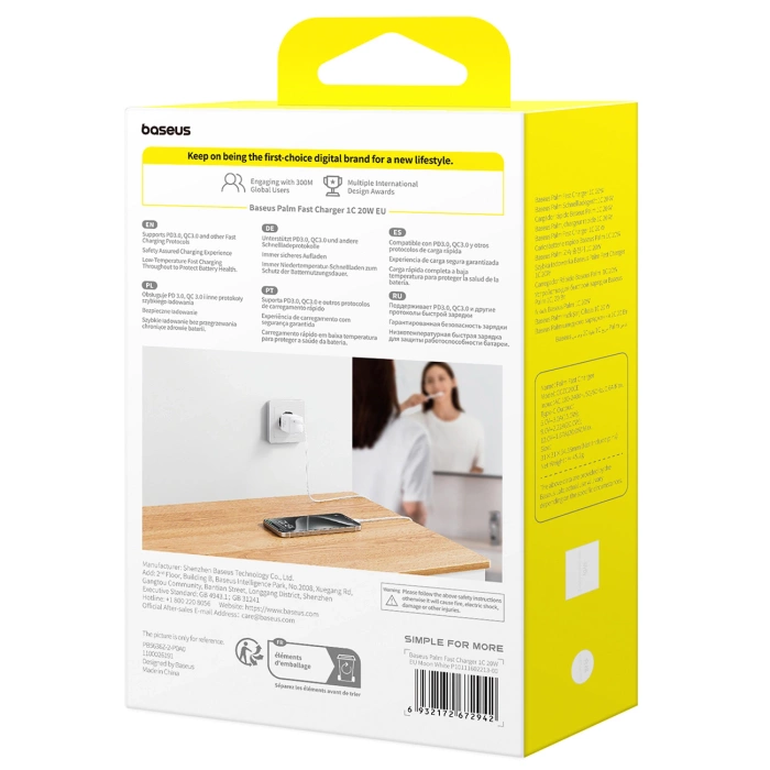 Baseus Palm 20W USB-C Wandladegerät - Weiß