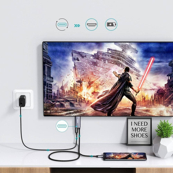 Adaptér Choetech USB typu C na HDMI 4K + USB typu C PD pro MacBook / PC 1,8 m šedý (XCH-M18GY)