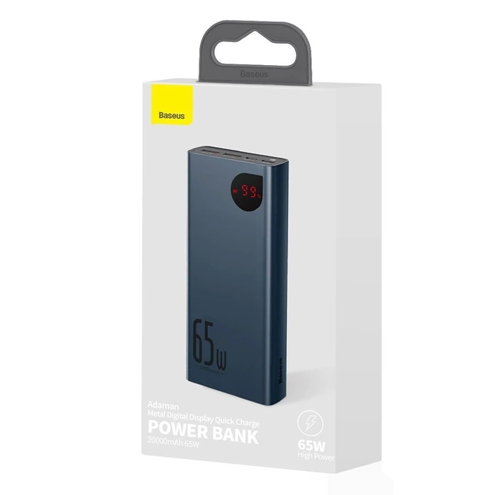 Baseus Adaman powerbank 2x USB / 1x USB Typ C / 1x micro USB 20000mAh 65W Quick Charge 4.0 Power Delivery niebieski (PPIMDA-E03)