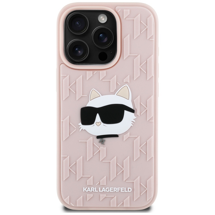 Etui Karl Lagerfeld 3D Rubber Monogram   & Choupette do iPhone 16 Pro Max różowy