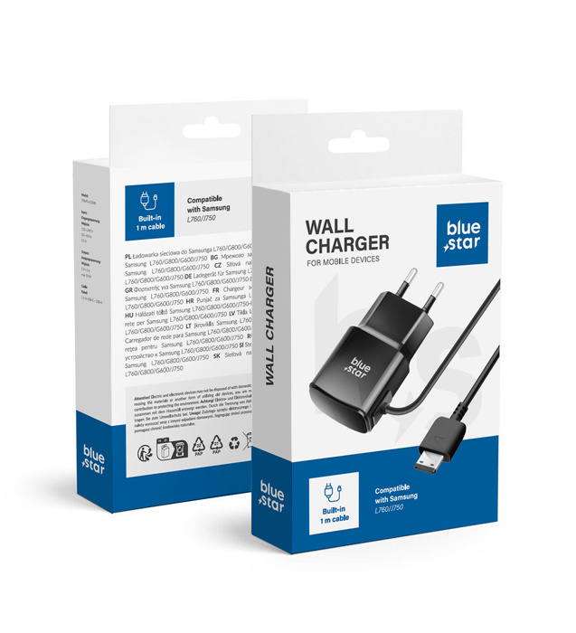 Ładowarka sieciowa do telefonu Samsung L760 / G800 / G600 / J750 Blue Star 1A 5W TFK-TC-1100B czarna 
