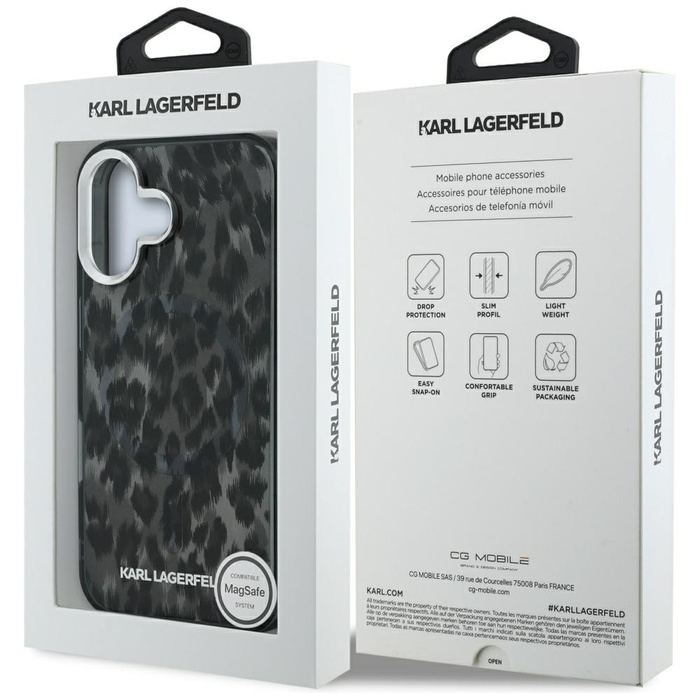Etui Karl Lagerfeld IML Leopard Pattern  MagSafe do iPhone 16 czarny