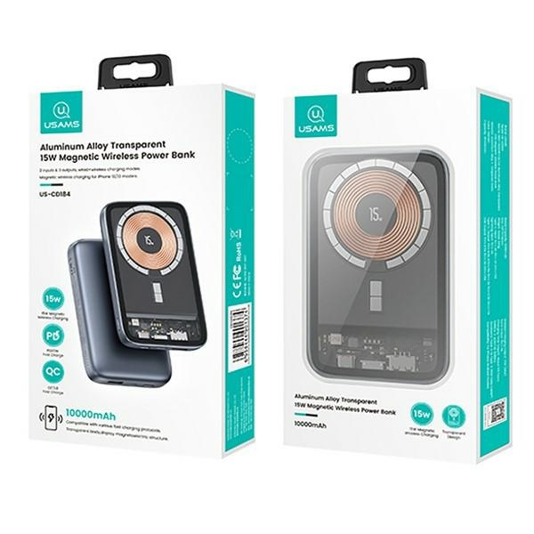 USAMS Powerbank PB67 10000mAh 20W QC3.0+PD Magnetic vezeték nélküli gyorstöltés acél/tarnish 10KCD18401 (US-CD184)