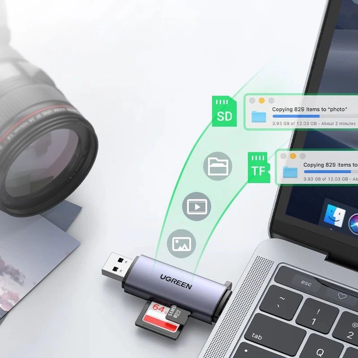Ugreen SD / Micro SD Kartenleser für USB 3.0 / USB Typ C 3.0 grau (50706)