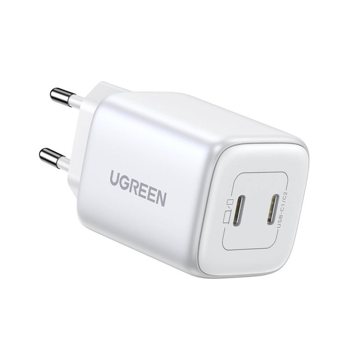 Rapide chargeur GaN 2 x USB-C 45W QC PD Ugreen CD294 - blanc