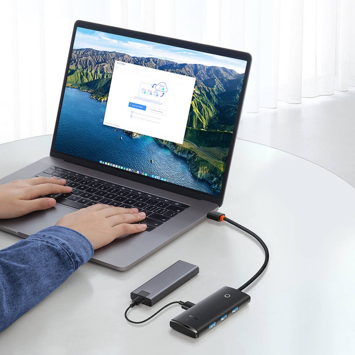 Baseus 4portový adaptér HUB řady Lite (Type-C na USB 3.0*4) 25 cm černý