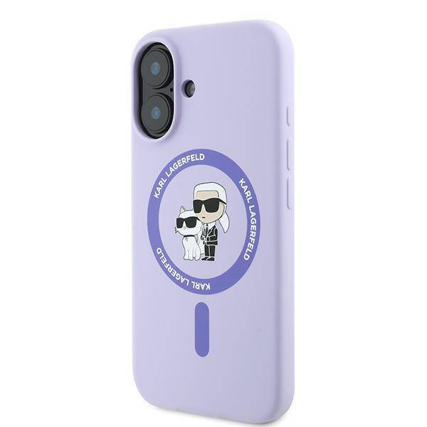 Etui Karl Lagerfeld iPhone 16 6.1" fioletowy/purple hardcase Silicone Karl&Choupette Ring MagSafe
