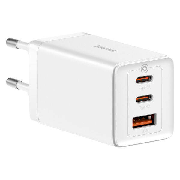 GaN 2xUSB C 1xUSB 65W cargador rápido Baseus GaN5 Pro + USB C - Cable USB C 100W - blanco