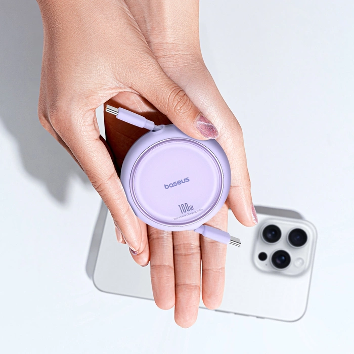 Baseus Free2Draw Mini USB-C - USB-C navíjecí kabel 100W 1m - fialový