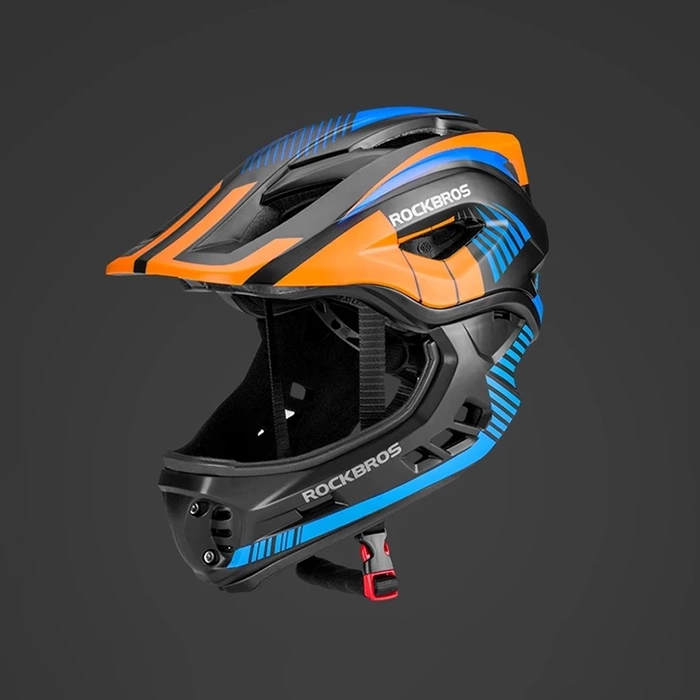 [B WARE] Kinderfahrradhelm mit abnehmbarem Visier Rockbros TT-32SOBL-S Größe S - Schwarz und Orange