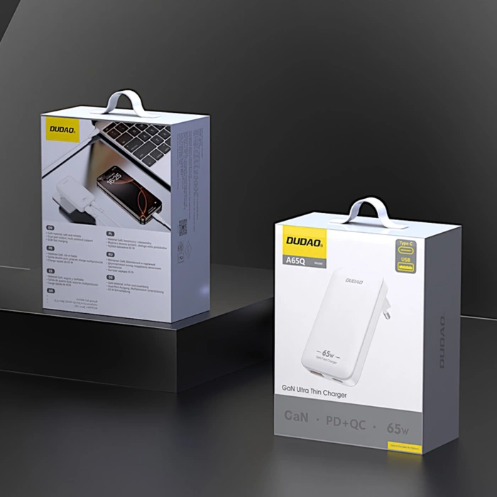 GaN Dudao A65Q 65W USB-A / USB-C PD Ultradünnes Wandladegerät - Weiß