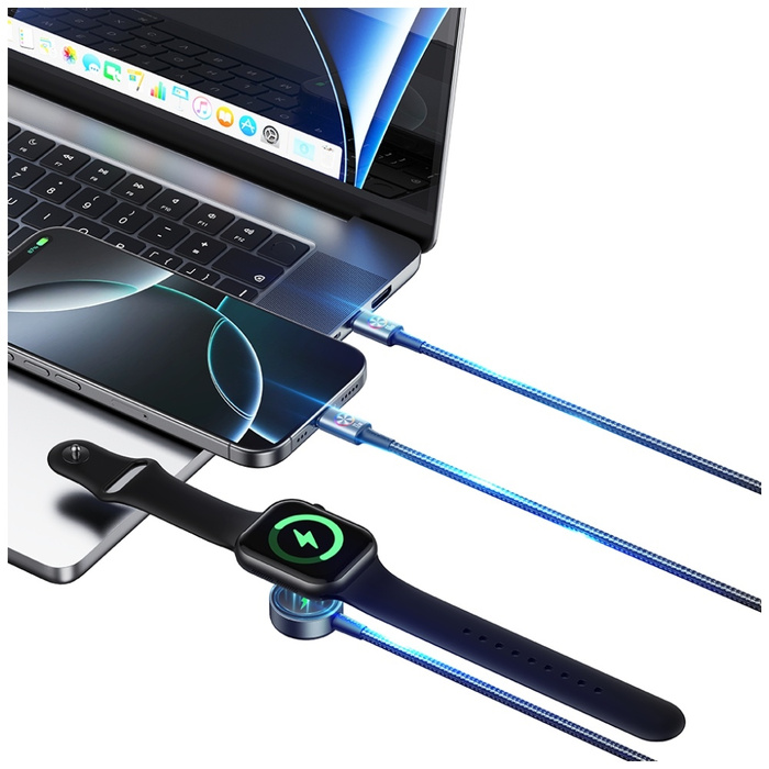 Kabel USAMS Huan 72W USB-C do USB-C z Ładowarką Bezprzewodową do Zegarka SJ754 Matowy