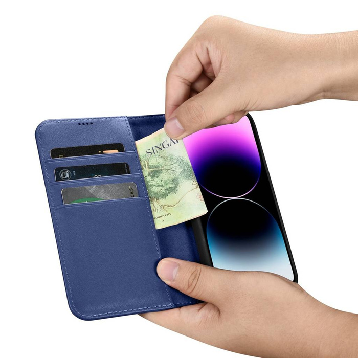 iCarer Wallet Case 2in1 iPhone 14 Pro Flip Funda de cuero Anti-RFID azul (WMI14220726-BU)