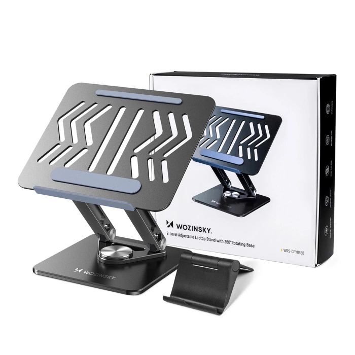 Laptop stand Wozinsky WRS-CPY84SB 360 aluminum + Free! smartphone stand - black