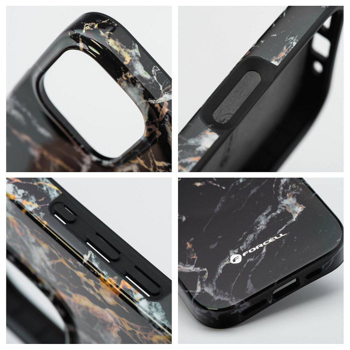 Etui na iPhone 16 PRO Forcell F-Protect Mirage zgodny z MagSafe Military Drop-Test black marble