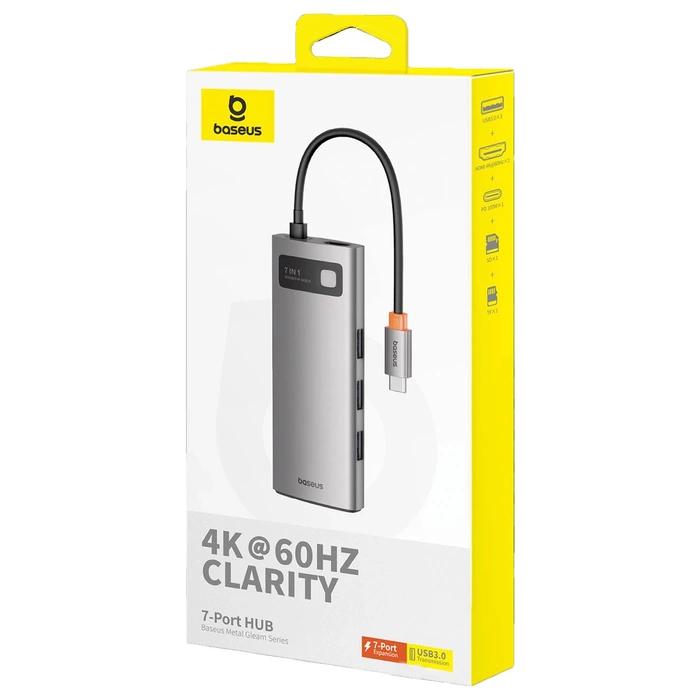 BASEUS HUB adapter przejściówka 7w1 Typ C na 3x USB3.0 / PD / HDMI 4K 60Hz / SD/TF szary B00030708811-00/BS-OH146