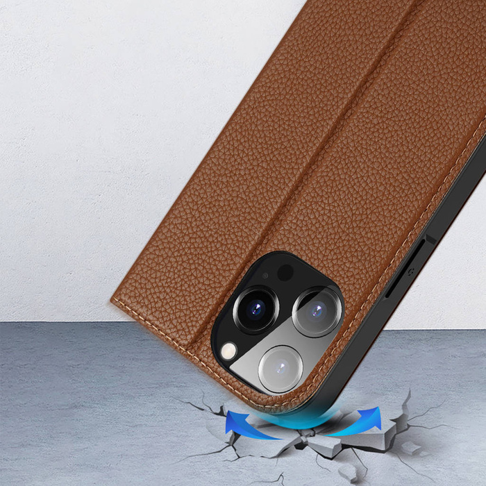 Custodia Dux Ducis Skin X2 per iPhone 14 Pro Max custodia con patta magnetica marrone
