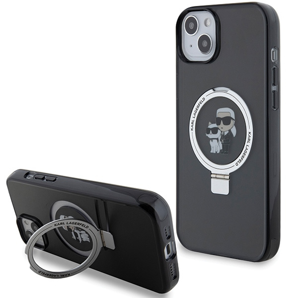 Coque Karl Lagerfeld KLHMP15SHMRSKCK iPhone 15 6.1" noir/noir durcase Ring Stand Karl&amp;Choupettte MagSafe Case