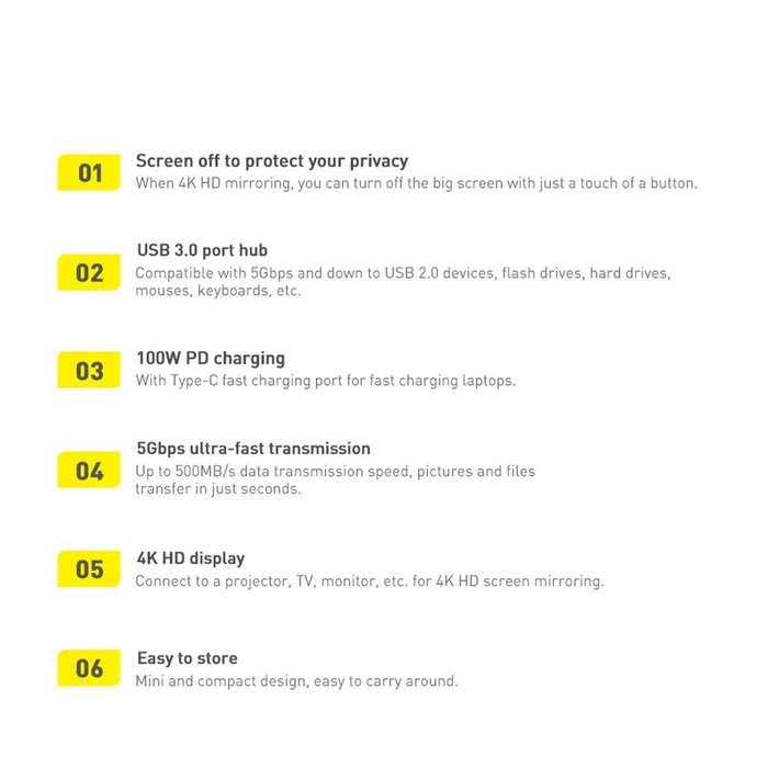 Baseus Lite Series 6-Port Type-C HUB Docking Station (Type-C to HDMI+USB3.0*2+PD+SD/TF) Black