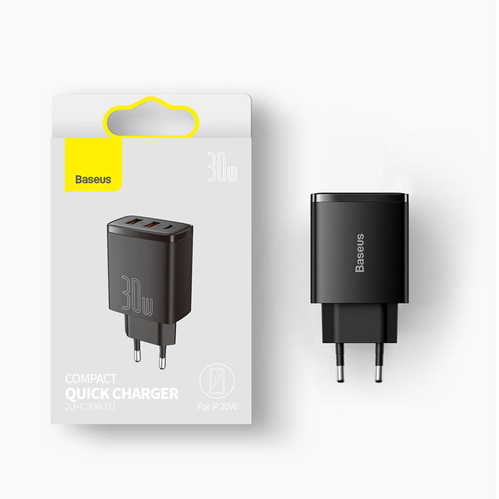 [APRÈS RETOUR] Chargeur rapide Baseus Compact USB Type C / 2x USB 30W 3A Power Delivery Quick Charge blanc (CCXJ-E02)