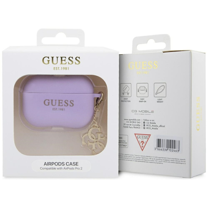 Guess GUAP2LECG4U AirPods Pro 2 Abdeckung lila/violett Liquid Silikon Glitter Dreieck Charme