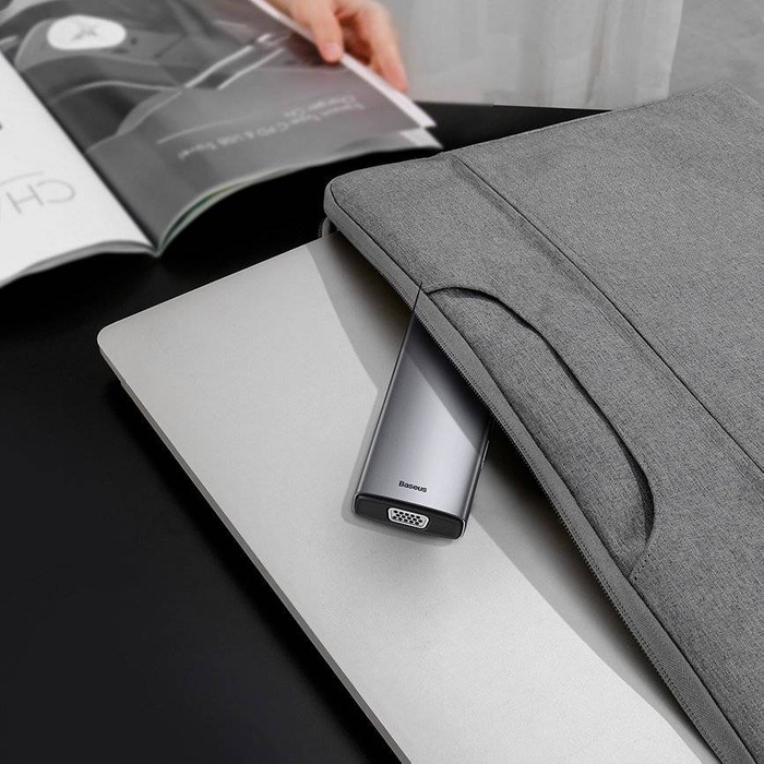 HUB multifonctionnel Baseus Metal Gleam 9en1 USB Type C - 3x USB 3.2 Gen 1 5Gbps / USB Type C PD 100W / VGA Full HD 60Hz / HDMI 4K 30Hz / czytnik kart TF i SD / RJ45 1Gbps gris (CAHUB-CU0G)