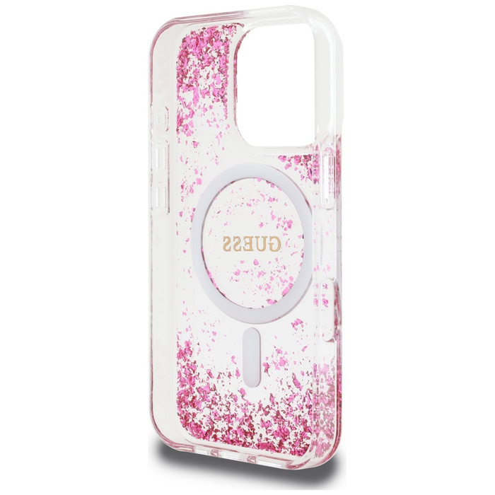 Etui Guess HC Resin Bottom Glitter do     iPhone 16 Pro Max MagSafe różowy