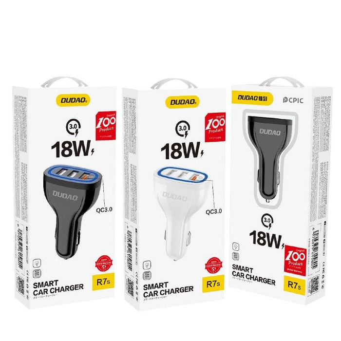 Caricabatteria per auto Dudao Quick Charge Quick Charge 3.0 QC3.0 2.4A 18W 3x USB bianco (R7S bianco)