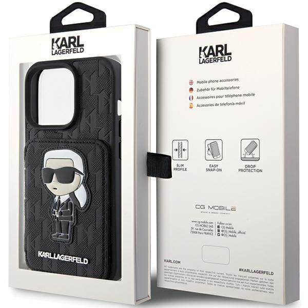 Karl Lagerfeld KLHCP15LSAKKNSCK iPhone 15 Pro 6,1" nero/nerocase Saffiano Cardslots e Stand Monogram Ikonik Patch