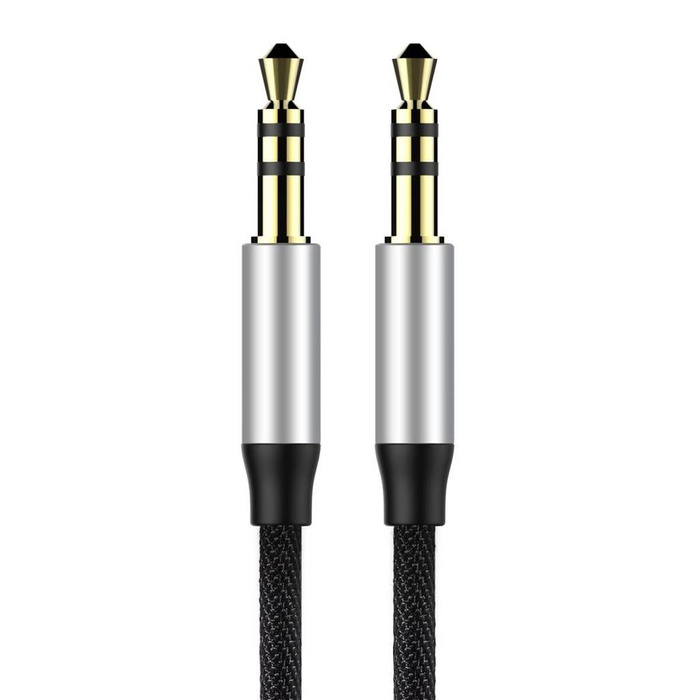 Baseus Yiven M30 cable audio estéreo AUX mini jack 3,5 mm macho 1,5m plata-negro (CAM30-CS1)