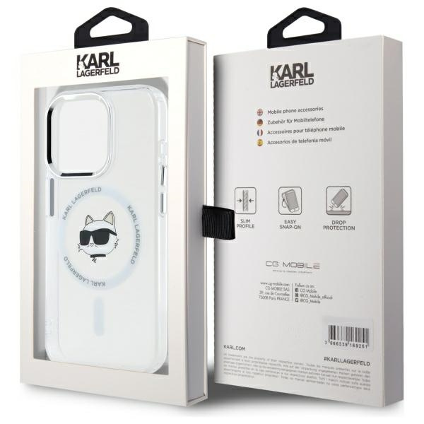 Karl Lagerfeld KLHMP15LHLSCHH iPhone 15   Pro 6.1" biały/white hardcase IML Metal Choupette Head MagSafe