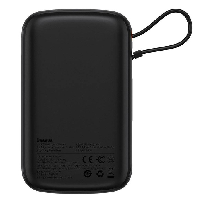 Powerbank Baseus Qpow Digital Display con ricarica rapida 10000mAh 22.5W QC/PD/SCP/FCP con cavo USB-C integrato nero