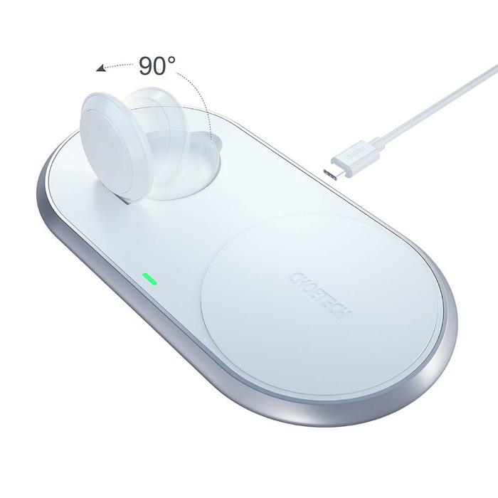 Choetech nabíječka bezdrátový Qi 2v1 pro smartphony / Apple Watch se stojánkem (MFI) USB typu C bílý (T317)