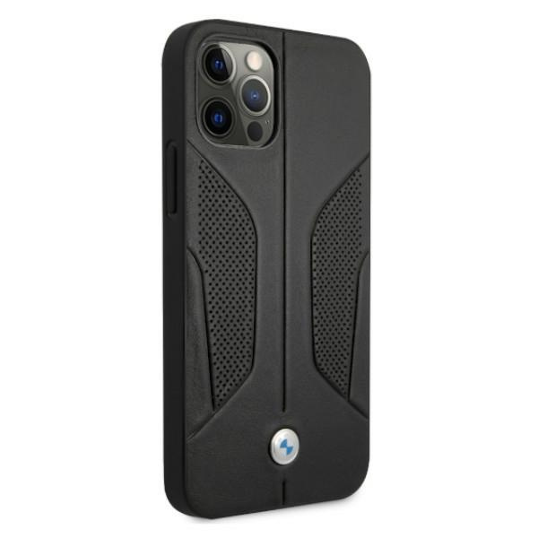 Coque BMW Apple iPhone 12 Pro Max Cuir Perforé Côtés Noir Hardcase