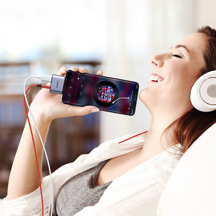 Adaptateur audio Ugreen USB Type C (mâle) - USB Type C PD QC (femelle) + mini jack 3,5 mm (femelle) gris (CM231)