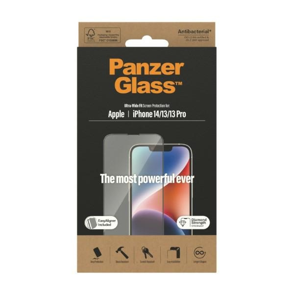 PanzerGlass Ultra-Wide Fit iPhone 14 / 13 Pro / 13 6.1" Bildschirmschutz Antibakteriell Easy Aligner Inklusive 2783