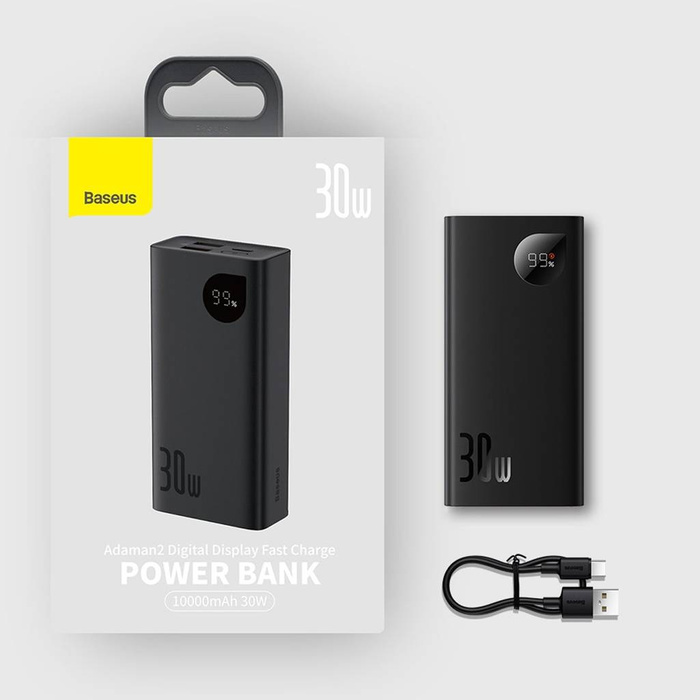 Baseus Adaman2 powerbank s displejem digital 10000mAh 30W 2 x USB / 1x USB Type C Overseas Edition PD QC SCP černá (PPAD040101)