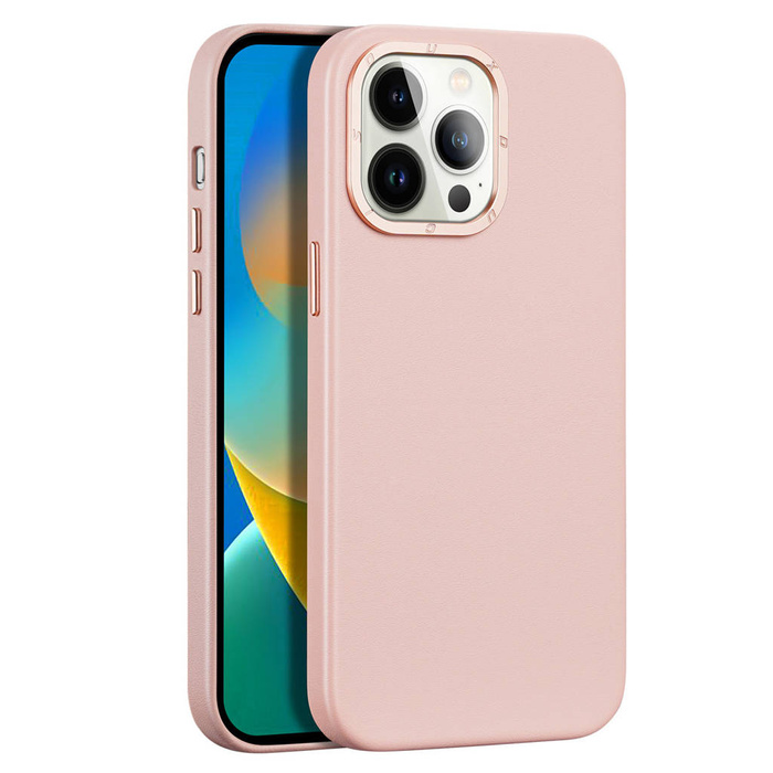 Étui en cuir Dux Ducis Grit pour iPhone 14 Pro élégant en similicuir (compatible MagSafe) Rose