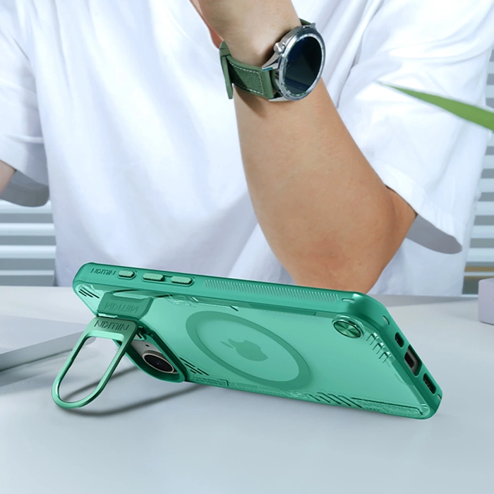 Etui Nillkin iPhone 16e Iceblade Prop Magnetic z podstawką na Zielone