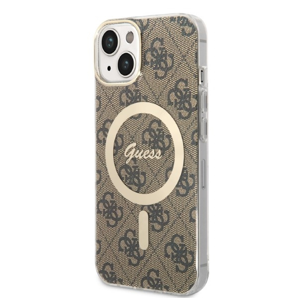 Kit Telefontok Guess Case+ töltő iPhone 14 Plus 6.7" barna/barna kemény case 4G nyomtatás MagSafe