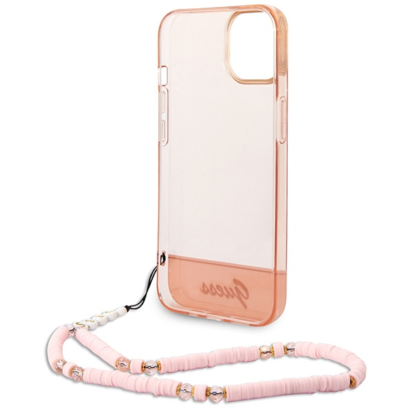 Hülle GUESS Apple iPhone 14 Plus Transluzentes Perlenband Rosa Hartcase
